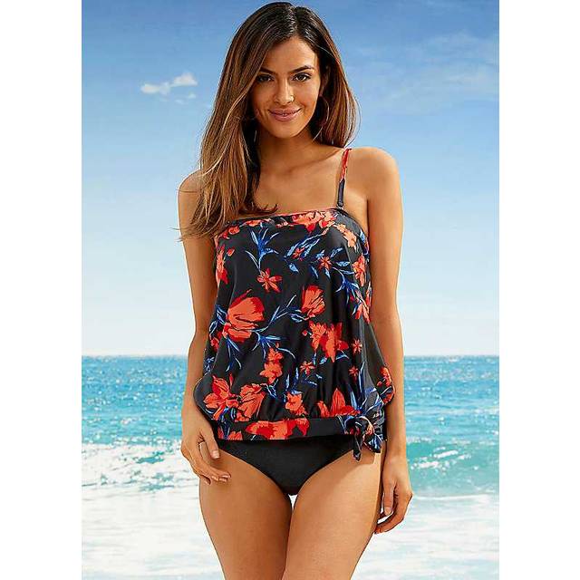 bonprix Bandeau Floral Tankini Set - Black Floral