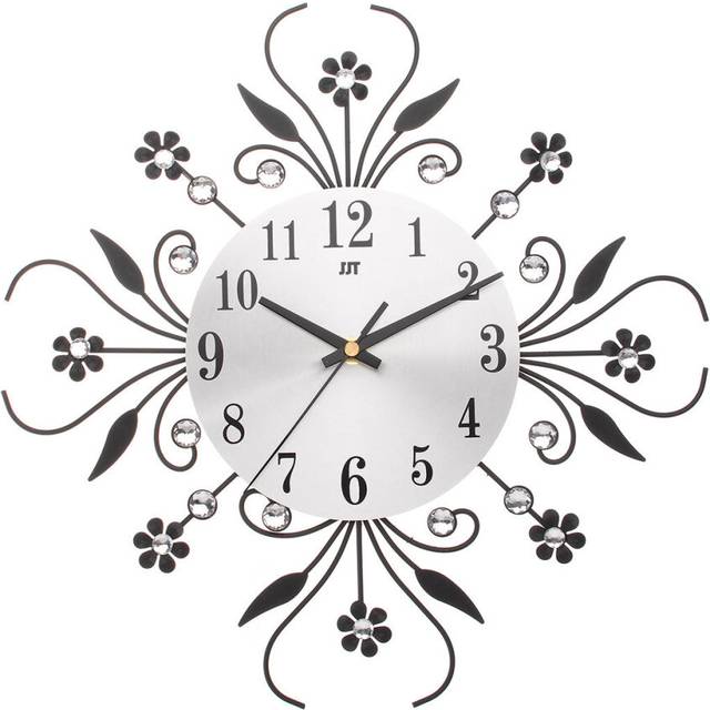 Large 3D Luxury Wall Clock Metal Modern Art Diamonds Flower Home Room Decor BLACK