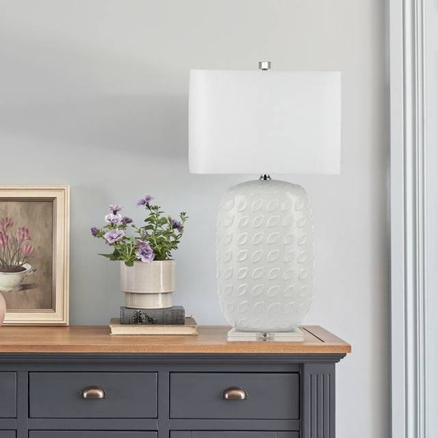White Ceramic Lamps - Grosvenor Table Lamp - Oak Furnitureland