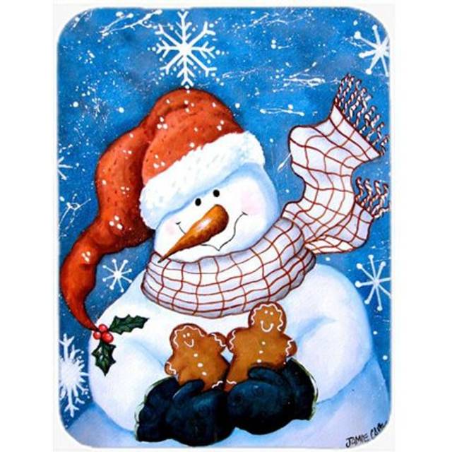 Gingerbread And Snowflake Snowman Glass Cutting Board, Large