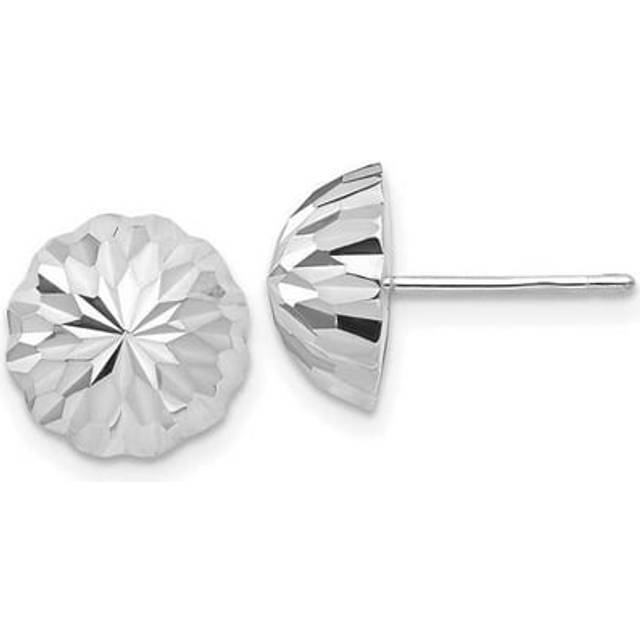 14K White Gold Polished & Diamond-Cut Half Ball Post Earrings