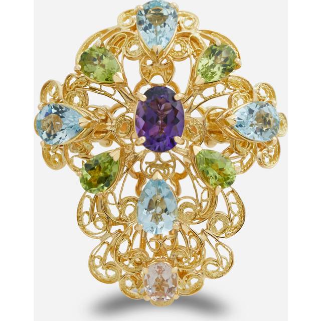 Dolce & Gabbana Pizzo Ring In Yellow Gold Filgree With Amethyst, Aquamarines, Peridots And Morganite - Woman Rings Gold Gold 50