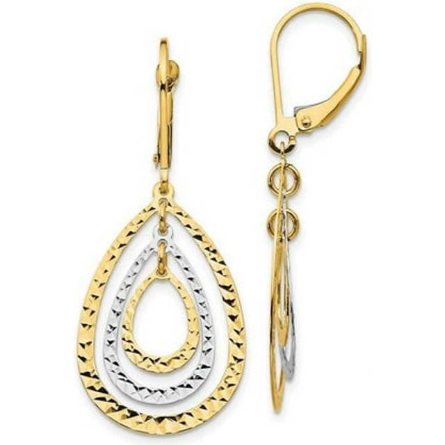 14K Two-Tone Diamond-Cut Leverback Earrings