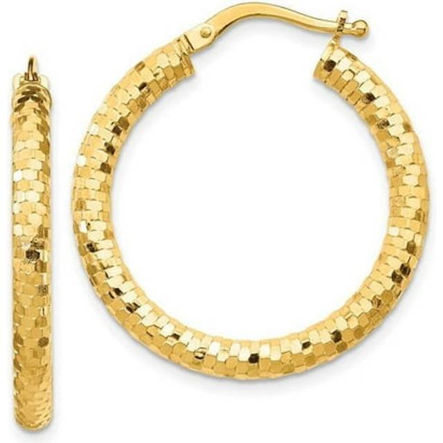 14K Yellow Gold 3 x 27 mm Diamond-Cut Hoop Earrings