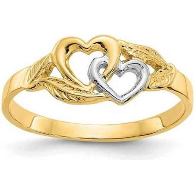 Quality Gold K2071 14K Yellow & Rhodium White Polished 2-Hearts Ring - Size 6