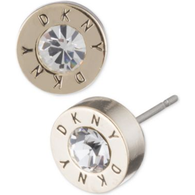 DKNY Logo Crystal Gold Tone Stud Earrings