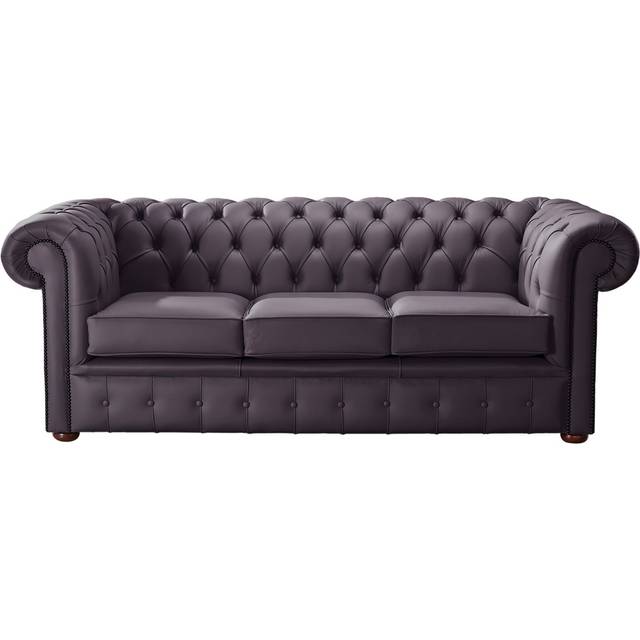 Chesterfield 3 Seater Shelly Amethyst Leather Sofa Bespoke In Classic Style - Purple