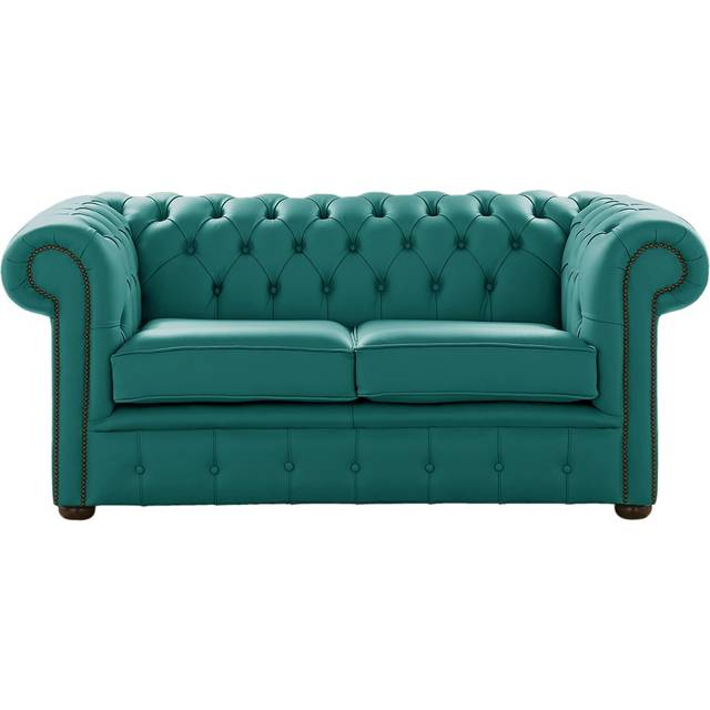 Chesterfield 2 Seater Shelly Dark Teal Leather Sofa Settee Bespoke In Classic Style - Blue