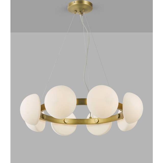 John Lewis Eclipse 8 Hoop Pendant Ceiling Light, Warm Brass/Opal