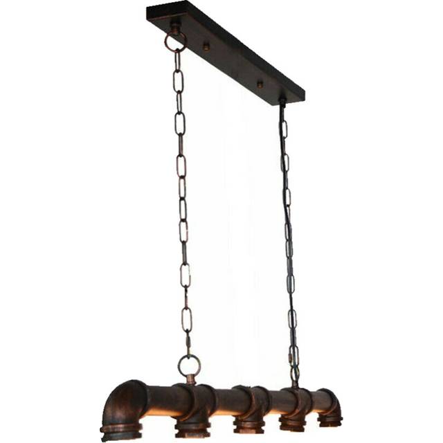 (Rustic Red, No) Retro Light Pendent Steampunk Metal Water Pipe Five lights
