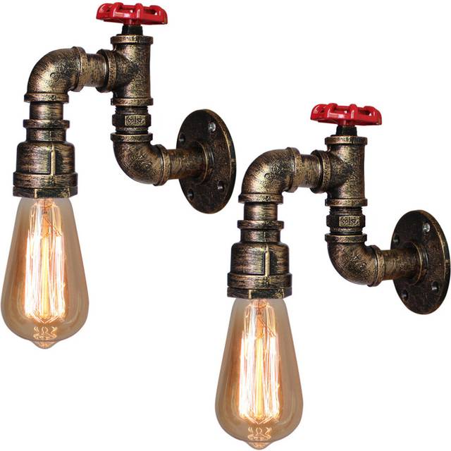 2pcs Creative Water Pipe Wall Lamp Vintage Metal Wall Sconce Industrial Wall Light for Living Room Kitchen Restaurant Bronze E27 60W
