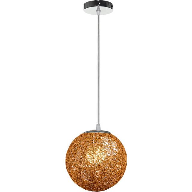Fairy Tale Idyllic Country Pendant Light Colorful Rattan Weave Chandelier Modern Spherical Ceiling Lamp for Bedroom Cafe Loft 20CM Brown