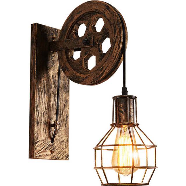 2PCS Creative Wall Lamp Pulley Wall Light Retro Industrial Vintage Wall Lamp Antique Wall Sconce E27 Bulb Bronze