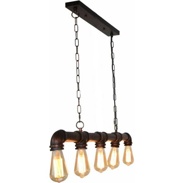 (Rustic Red, Yes) Retro Light Pendent Steampunk Metal Water Pipe Five lights
