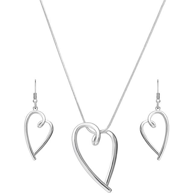 Madison Tyler Silver Jewelry Set for Women | Cutout Silver Heart Necklace Pendant Necklace with Snake Chain | Dangle Earring Set Gift for Women
