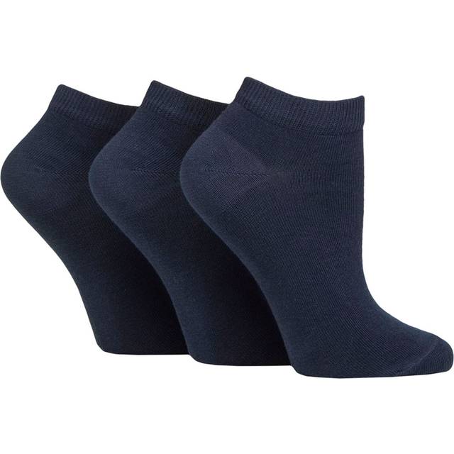 Women's 3 Pair Charnos Organic Cotton Trainer Socks Navy One Size - Blue