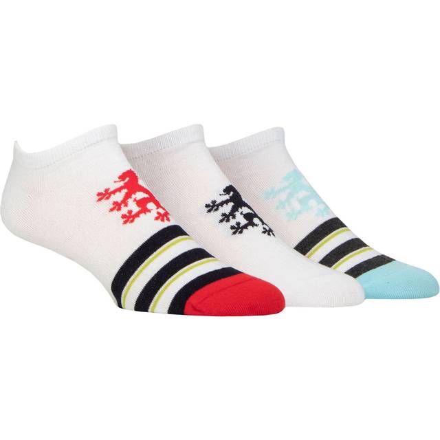 Mens 3 Pair Pringle Plain and Patterned Cotton Secret Socks White Red Lion Toe Stripes 7-11 Mens