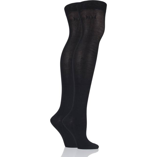 2 Pair Black Plain Bamboo Over The Knee Socks Ladies 4-8 Ladies - Elle