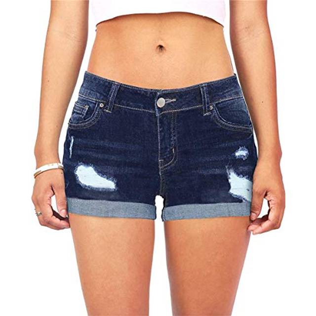 MODARANI Womens Jean Shorts Denim Shorts Navy Blue Distressed Jean Sho
