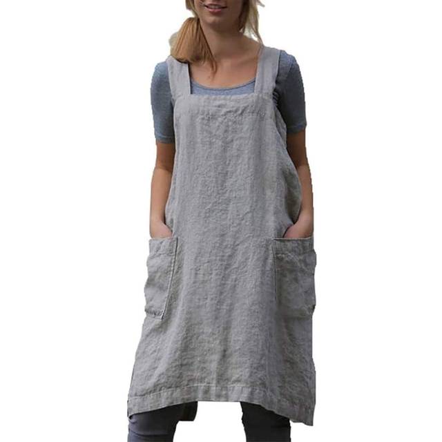 YESDOO Cotton Linen Apron Cross Back Apron for Women with Pockets Pinafore Dress for Baking Cooking XX-Large