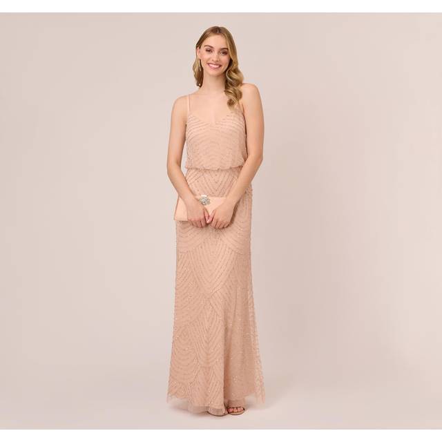 Art Deco Beaded Blouson Gown In Blush - 14