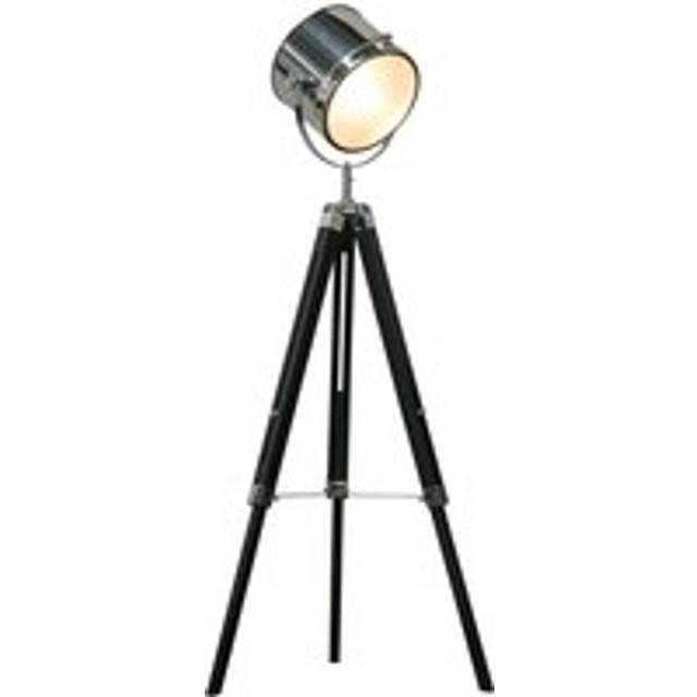 HOMCOM Industrial Style Adjustable Tripod Floor Lamp, Floor Lights with Wooden Legs and Steel Lampshade, Searchlight Lamp, Black Aosom UK