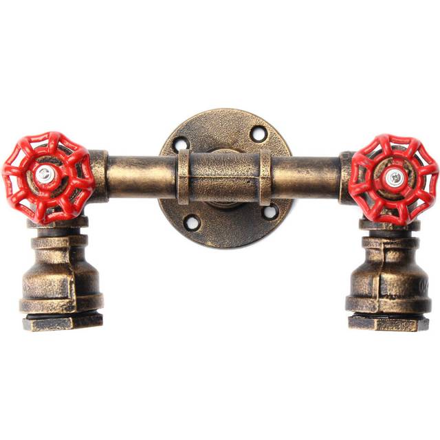 (Gold Bronze) Retro Wall Lamp Industrial Iron Dual Water Pipe Shape Sconce Light Fixture Fitting Home Decor