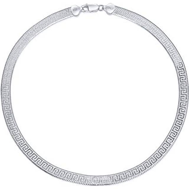 Flexible Reversible Flat Greek Key Sterling Silver Herringbone Necklace Collar for Women Nickel Free Made in Italy 18 Inches [Bling Jewelry] silver
