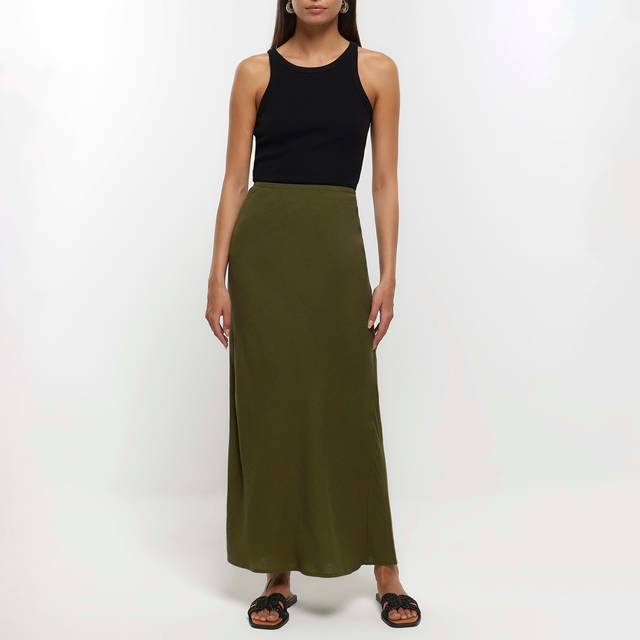 River Island Womens Khaki Midi Skirt With Linen - 10