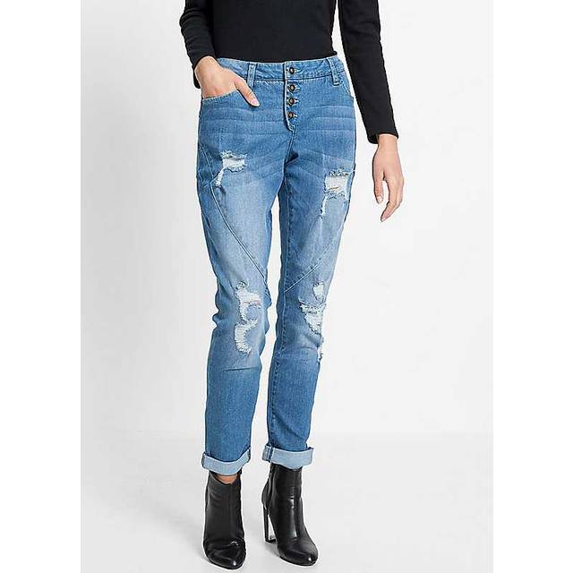 bonprix Ripped Boyfriend Jeans - Blue