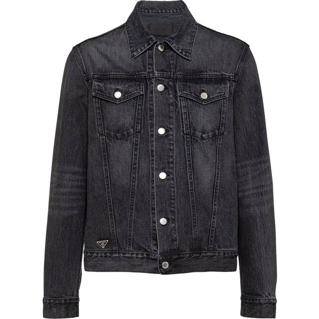 Prada - triangle-logo denim blouson jacket - men - Cotton - M - Black