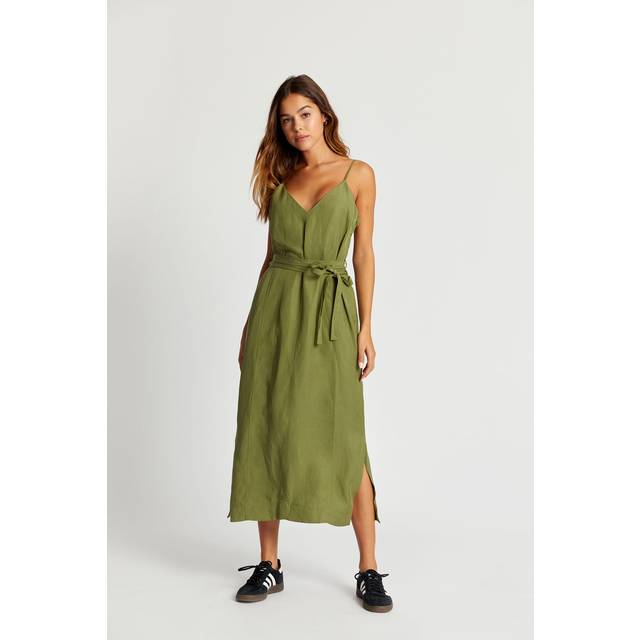 IMAN Tencel Linen Slip Dress - Khaki Green, SIZE 4 / UK 14 / EUR 42