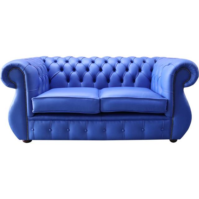 Chesterfield 2 Seater Deep Ultramarine Blue Leather Sofa Bespoke In Kimberley Style