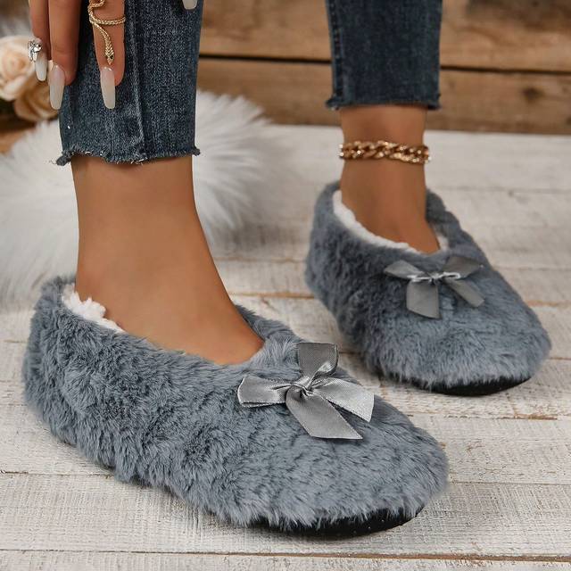 RALSWNAY Women&#39;s Cozy Fuzzy Warm Slippers With Bow Tie, Quiet Indoor Bedroom Plush Slip-On Slippers, Perfect Gift