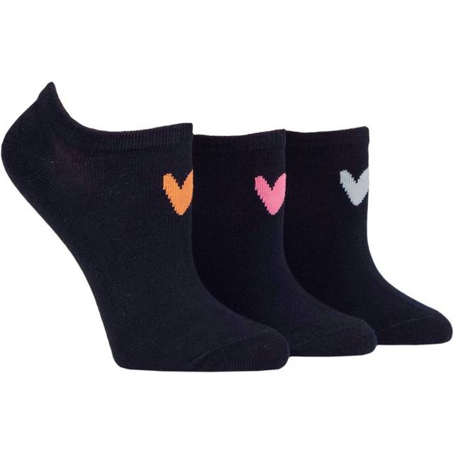 Women's 3 Pair Caroline Gardner Patterned Cotton Trainer Socks Navy Heart 4-8 Ladies - Blue