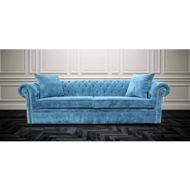 Chesterfield 4 Seater Sofa Settee Elegance Teal Velvet Fabric In Classic Style - Blue