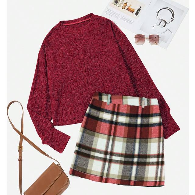 Franclia Women&#39;S T-Shirt & Grid Pattern Skirt 2pcs/Set