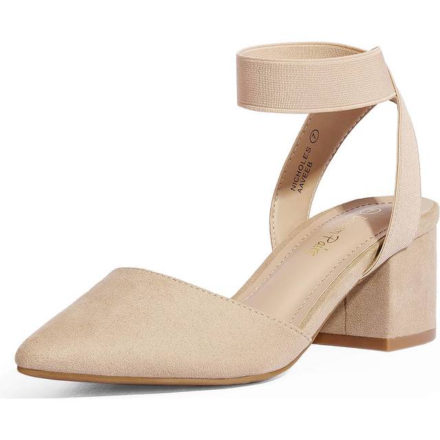 DREAM PAIRS Womens Low Block Chunky Heel Ankle Strap Dress Pumps Shoes  Nude/Suede-n - 9 NICHOLES