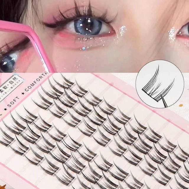 SHEIN 60 Clusters Cartoon False Eyelashes Cat Ear Design Natural Look Slouchy People, Wild Cat Eye Lashes
