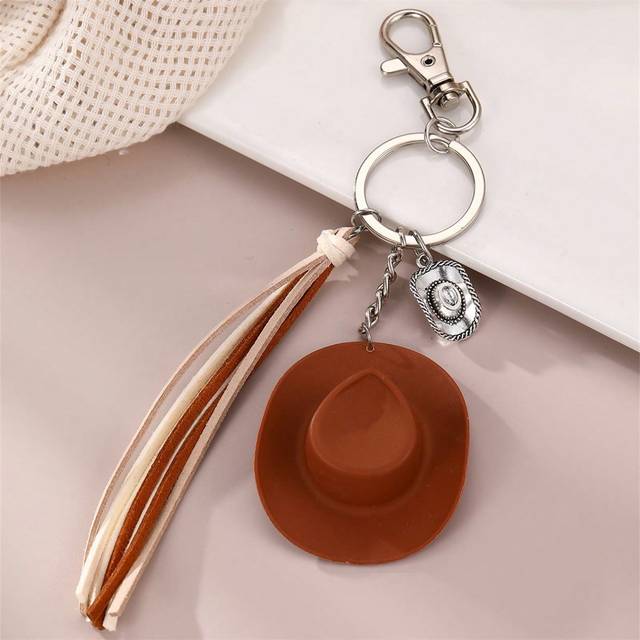 SHEIN 1pc Western Cowboy Keychain With Multi-Color Cowboy Hat, Cow Print Hat, Tassel Pendant, Suitable For Teens, Girls, And Teachers, For Parties, Festival