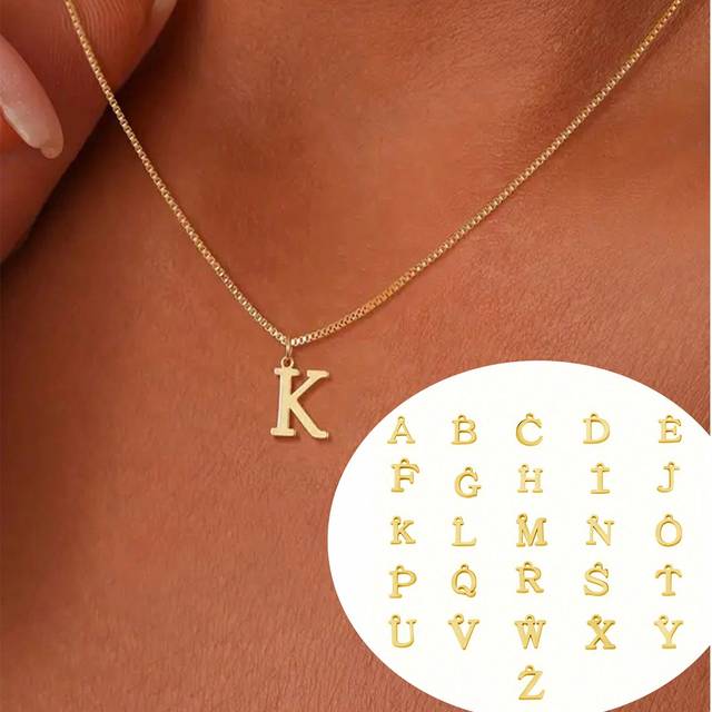 1 st. namn Första Halsband För kvinnor Rostfritt Stål Smycke Enkel A-Z Alfabet Hängen Choker Brev Halsband Mode Party Presenter - Gult guld (L,M,S,H,A,T,O,X,B,C,D,E,F,G,I,J,K,N,P,Q,R,U,V,W,Y,Z)