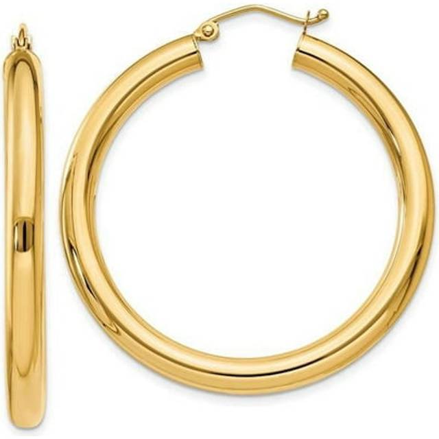 14K Yellow Gold Polished 4 mm Lightweight Tube Hoop Earrings