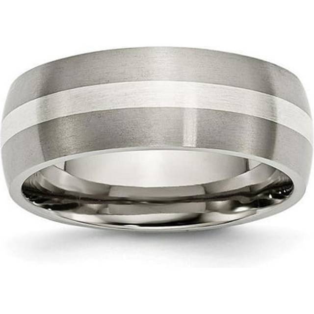 Bridal TB80-7.5 8 mm Titanium & Sterling Silver Inlay Brushed Band - Size 7.5