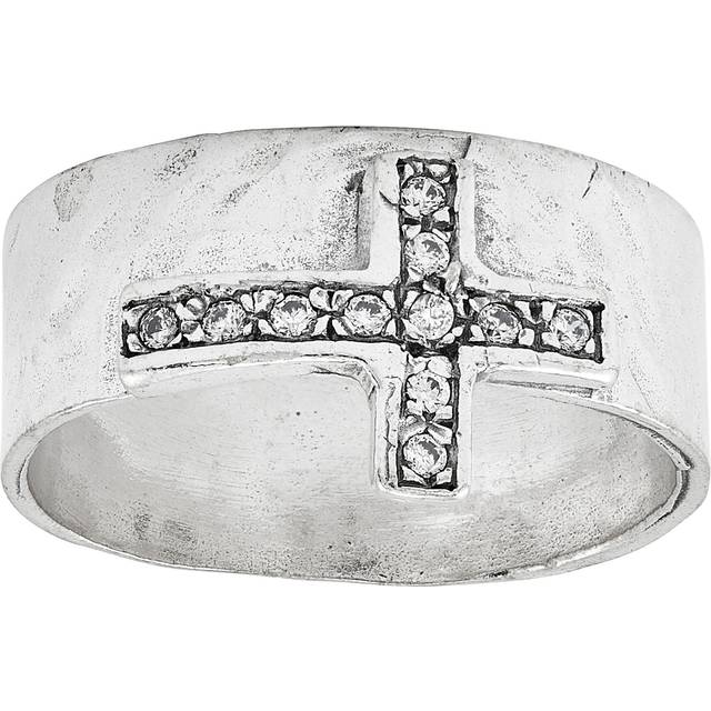 Silpada 'Epistle' Cubic Zirconia Cross Ring in Sterling Silver, Size 10 - White
