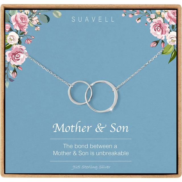Suavell Mother Son Necklace. Sterling Silver Double Circle Necklace for Women. Mothers Day Gifts from Son. Mother Son Gifts for Mom and Sentimental Mo