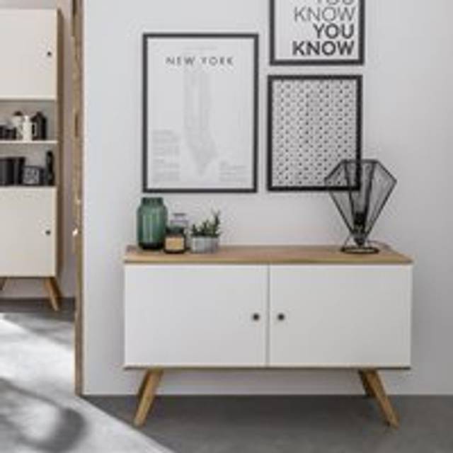 Vox Nature Small Wooden Sideboard in White & Oak Effect