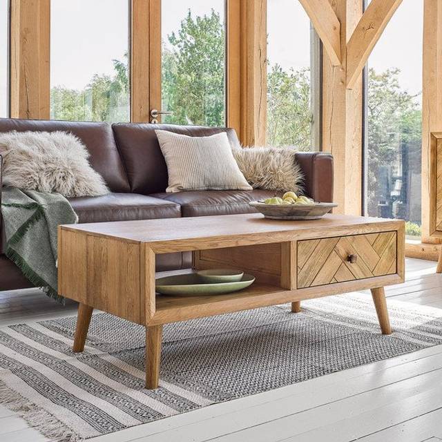 Brushed & Glazed Solid Oak Coffee Tables - 2 Drawer Coffee Table - Parquet Range - Oak Furnitureland