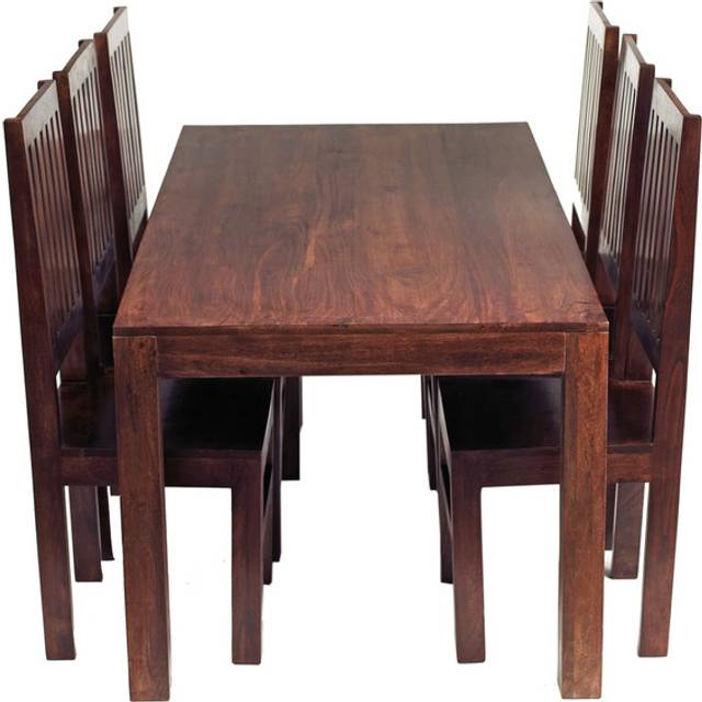 Dark Mango Wood 6 Ft Dining Set with 6 Wooden Chairs - Brown