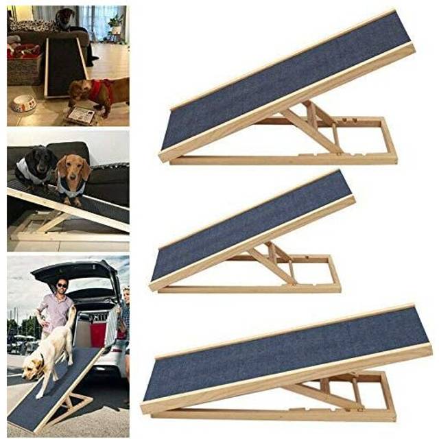 Dayplus - Dog Ramp Pet Puppy Ramp Non-Slip Carpet Stair-Solid Wooden Ramp Dog Ramp 4 Adjustable Height