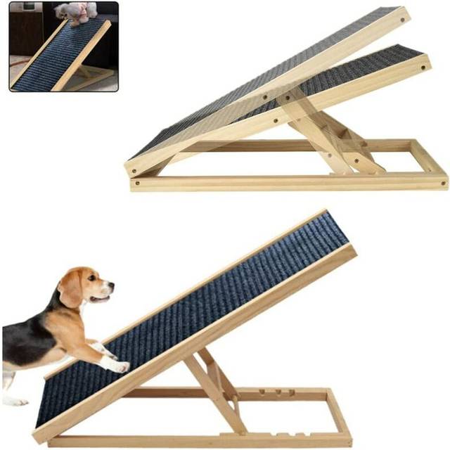 Solid Wooden Pet Ramp Car Dog Ladder - 4-Height Adjustable for Cars High Bed